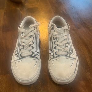 White and black Vans sketch style design lightly worn